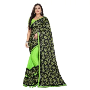 Generic Women's Lycra Blend Saree with Blouse (Pista, 5-6 Mtrs)