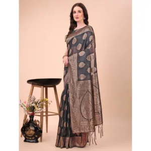 Generic Women's Cotton Printed Saree With Unstitched Blouse 5.5Mtr (Black)