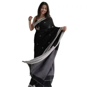 Generic Women's Cotton  Printed Saree With Unstitched Blouse 5.5Mtr (Black)