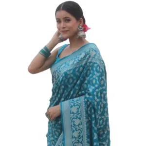Generic Women's Silk Printed Saree With Unstitched Blouse 5.5Mtr (Sky Blue)