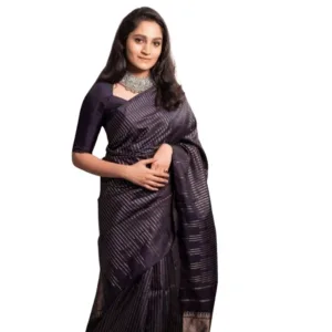 Generic Women's Silk Printed Saree With Unstitched Blouse 5.5Mtr (Black)