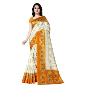 Generic Women’s Georgette Printed Saree With Unstitched Blouse 5.5Mtr (Mustard)